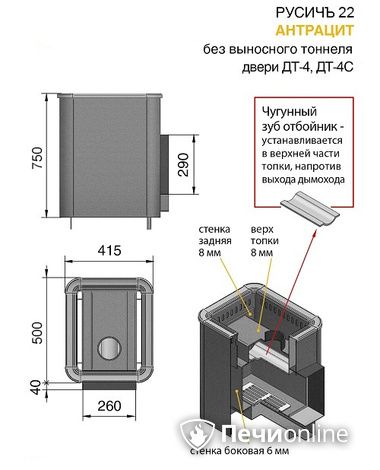 Дровяные печи-каменки Везувий Русичъ Антрацит 22 (ДТ-4С) без выноса в Барнауле