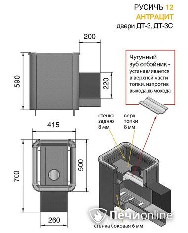 Печь для бани Везувий Русичъ Антрацит 12 (ДТ-3С) в Барнауле