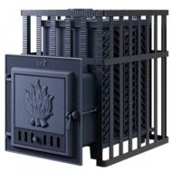 Дровяная банная печь Гефест в сетке-25 чугунная дверца сетка-каменка