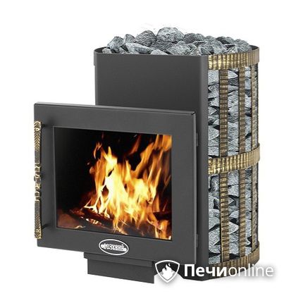 Дровяная банная печь Везувий Скиф Ковка 16 Панорама в Барнауле