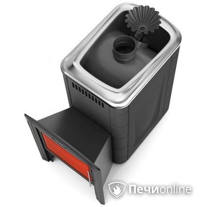 Дровяная банная печь TMF Ангара 2012 Carbon Витра с закрытой каменкой антрацит в Барнауле