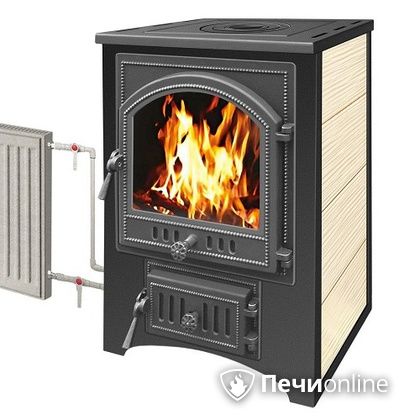 Печь-камин Везувий ПК-01(205) с плитой и теплообменником бежевый в Барнауле