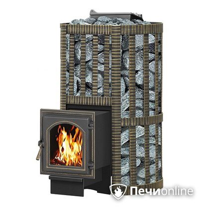 Дровяная банная печь Везувий Ураган Ковка 22 (270) с закрытой каменкой чугун в Барнауле